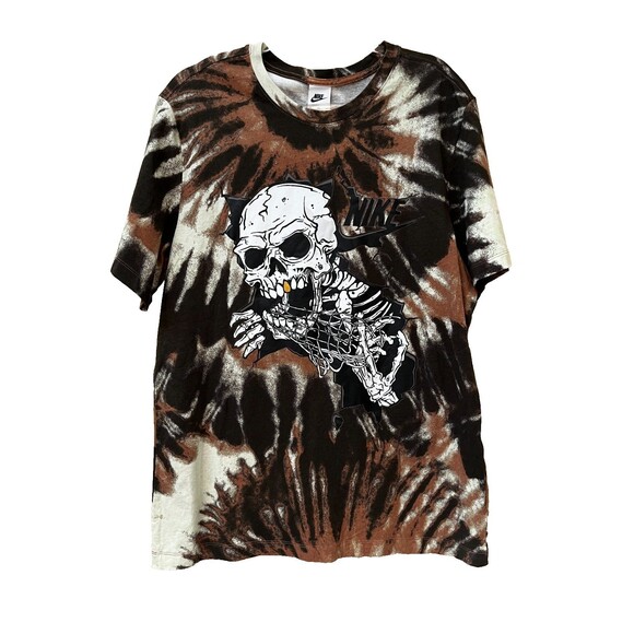 Nike Sportswear Size XL Black Brown Tie Dye Skull Skeleton T Shirt Adult Men’s - Picture 1 of 12
